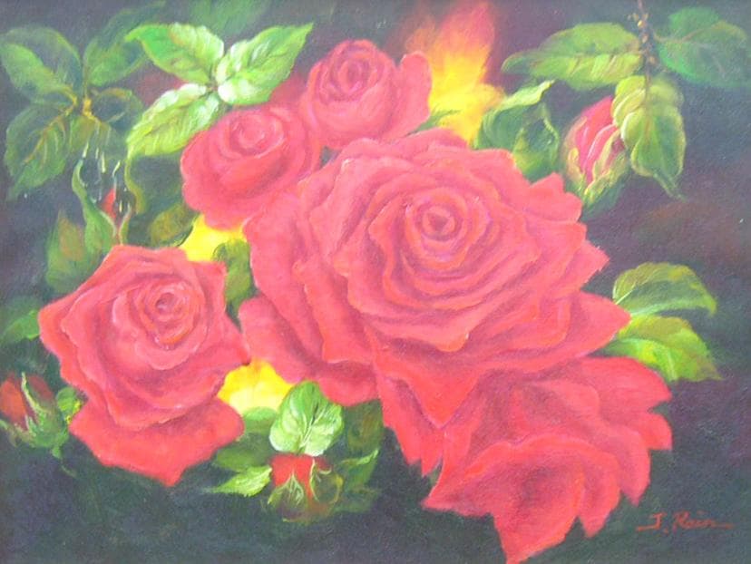 絵画 油絵 作者不詳 肉筆油絵 静物画 赤い薔薇