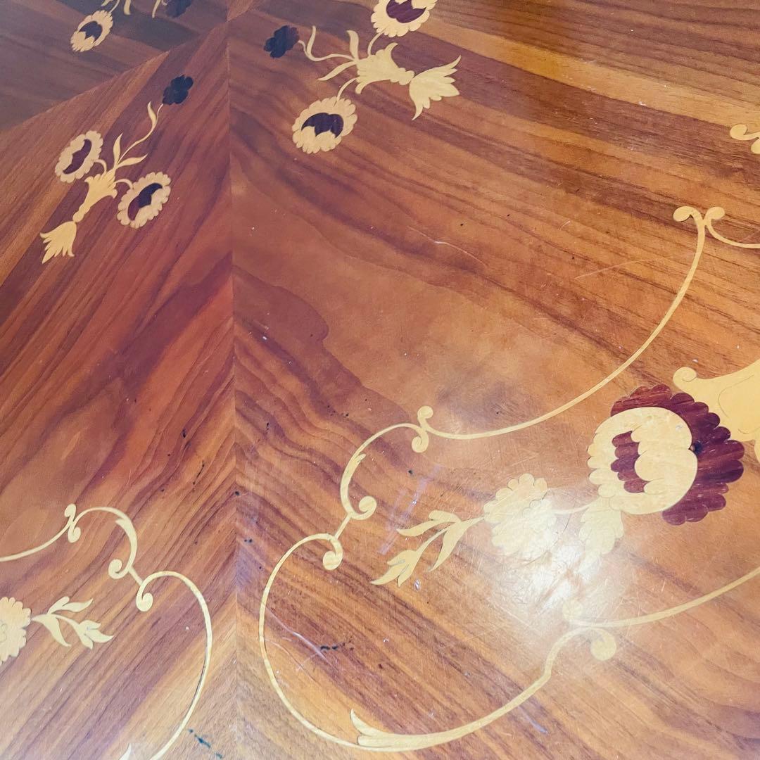 イタリア製 アンティーク調 象嵌 猫脚 丸型 ダイニングテーブル ラウンド 木