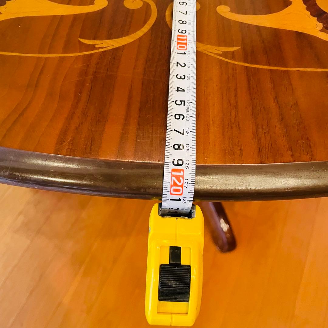 イタリア製 アンティーク調 象嵌 猫脚 丸型 ダイニングテーブル ラウンド 木