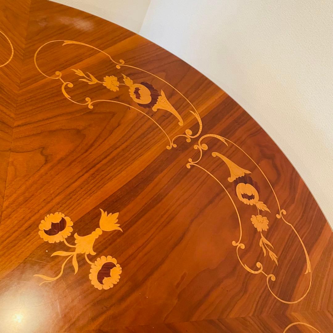 イタリア製 アンティーク調 象嵌 猫脚 丸型 ダイニングテーブル ラウンド 木