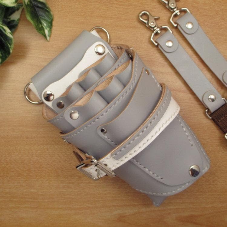 ライトグレー＆ホワイト　６丁差し　本革シザーケース　SCA-150/CHB