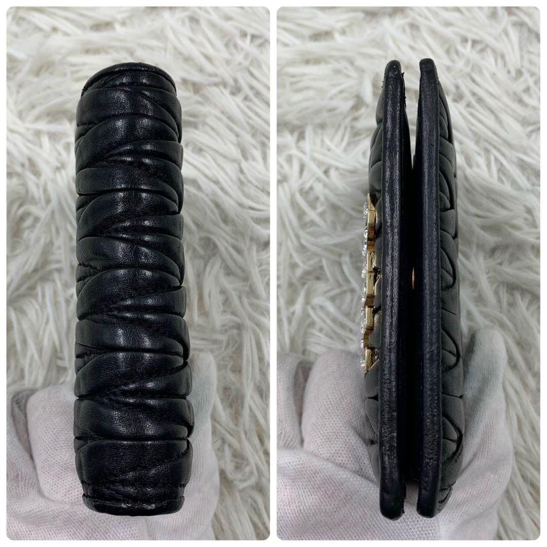 【✨美品✨】ミュウミュウ 二つ折り財布 マテラッセ クリスタル ブラック