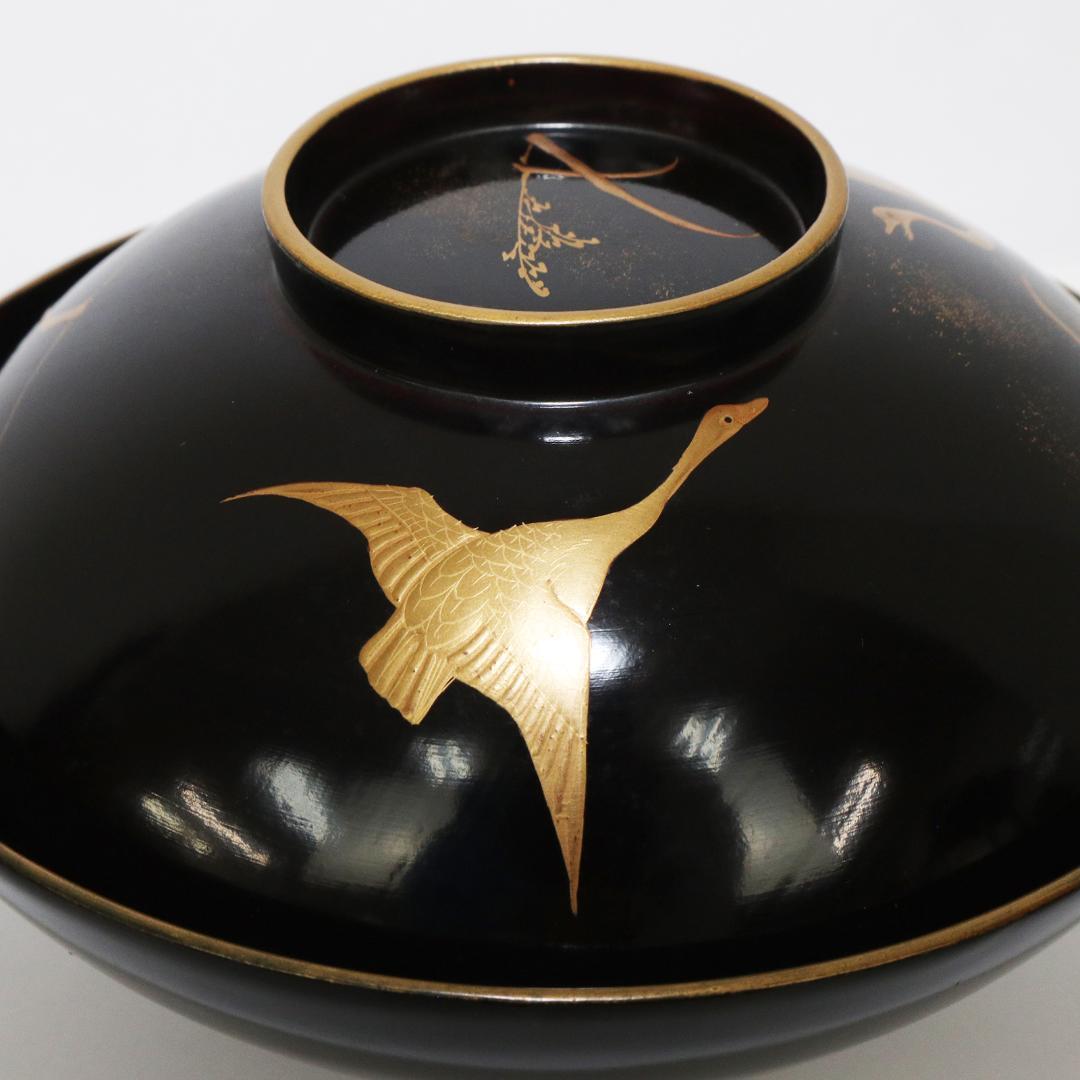 蒔絵 漆 懐石 汁椀 鶴 鳥 20客 1客蓋欠品 木製 吸物椀