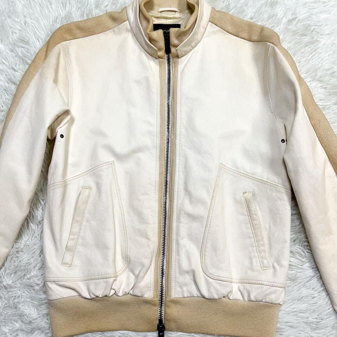 希少色 エンポリオアルマーニ レザージャケット 切替 黒タグ ダブルジップ