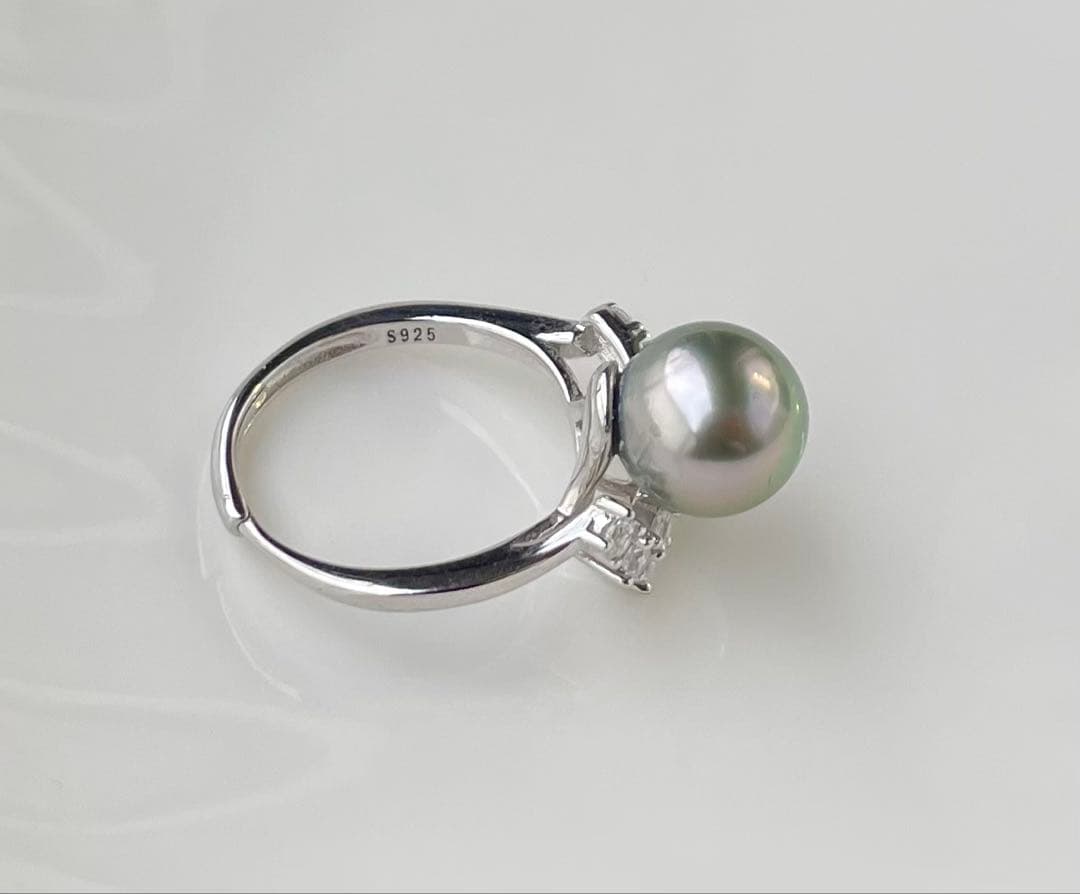 黒蝶真珠 タヒチ 南洋パール 月冠 リング 指輪 s925 ラウンド