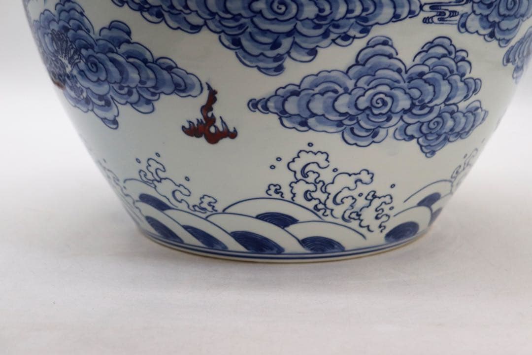 中国　青華釉裏紅　龍紋大瓶　大清康熙年製銘　高さ48cm 送料込み260124