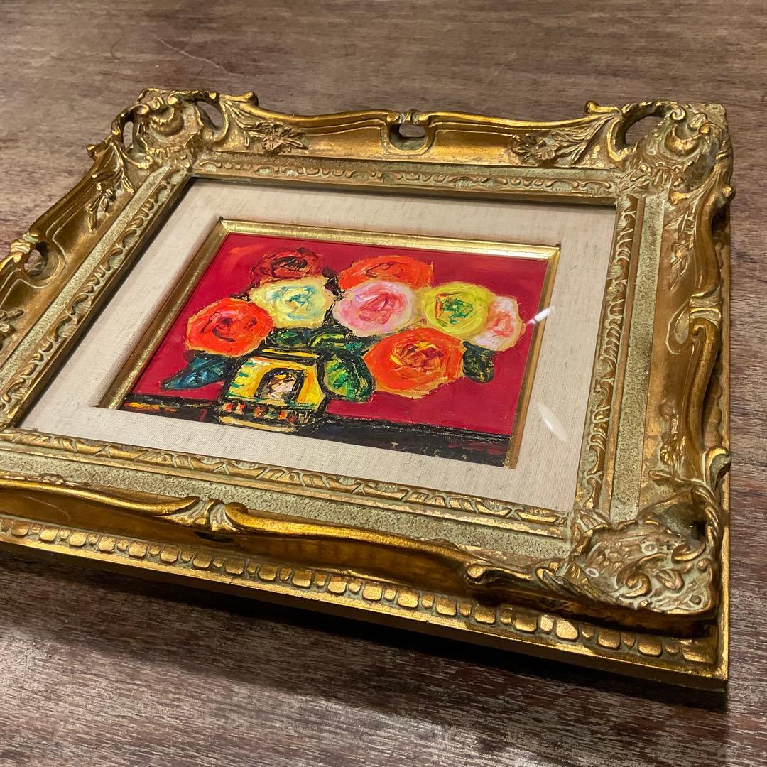 市村司「ばら」薔薇/バラ 油彩 アートクラブ会員 油彩画 額付き アート 絵画