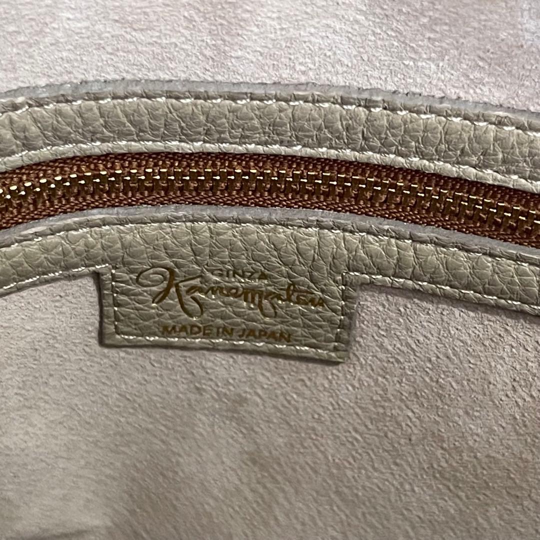 極美品✨銀座カネマツ　ハンドバッグ　シボ革　グレージュ　ラウンドジップ