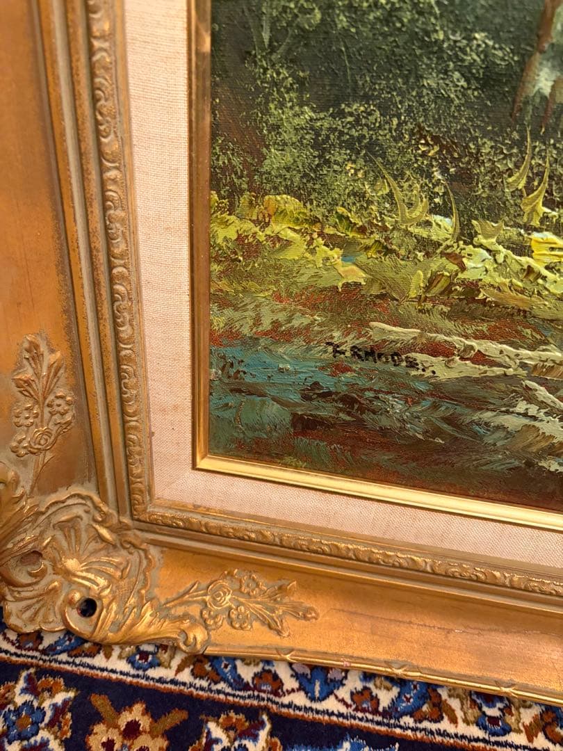 油彩画 F20号 アンティーク 山水風景画 額装