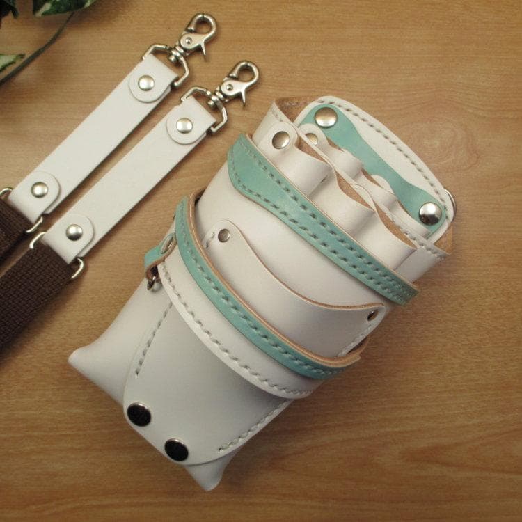 ホワイト＆空色　６丁差し　本革シザーケース　SCA-61/CWA