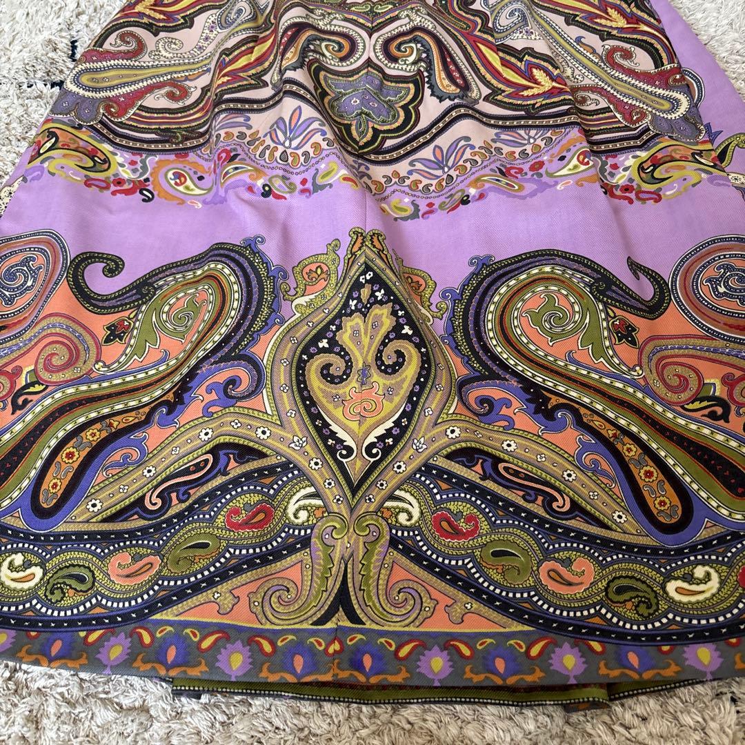 【極美品✨】エトロ　スカート　大きいサイズ　46 ペイズリー　牛革　レザー