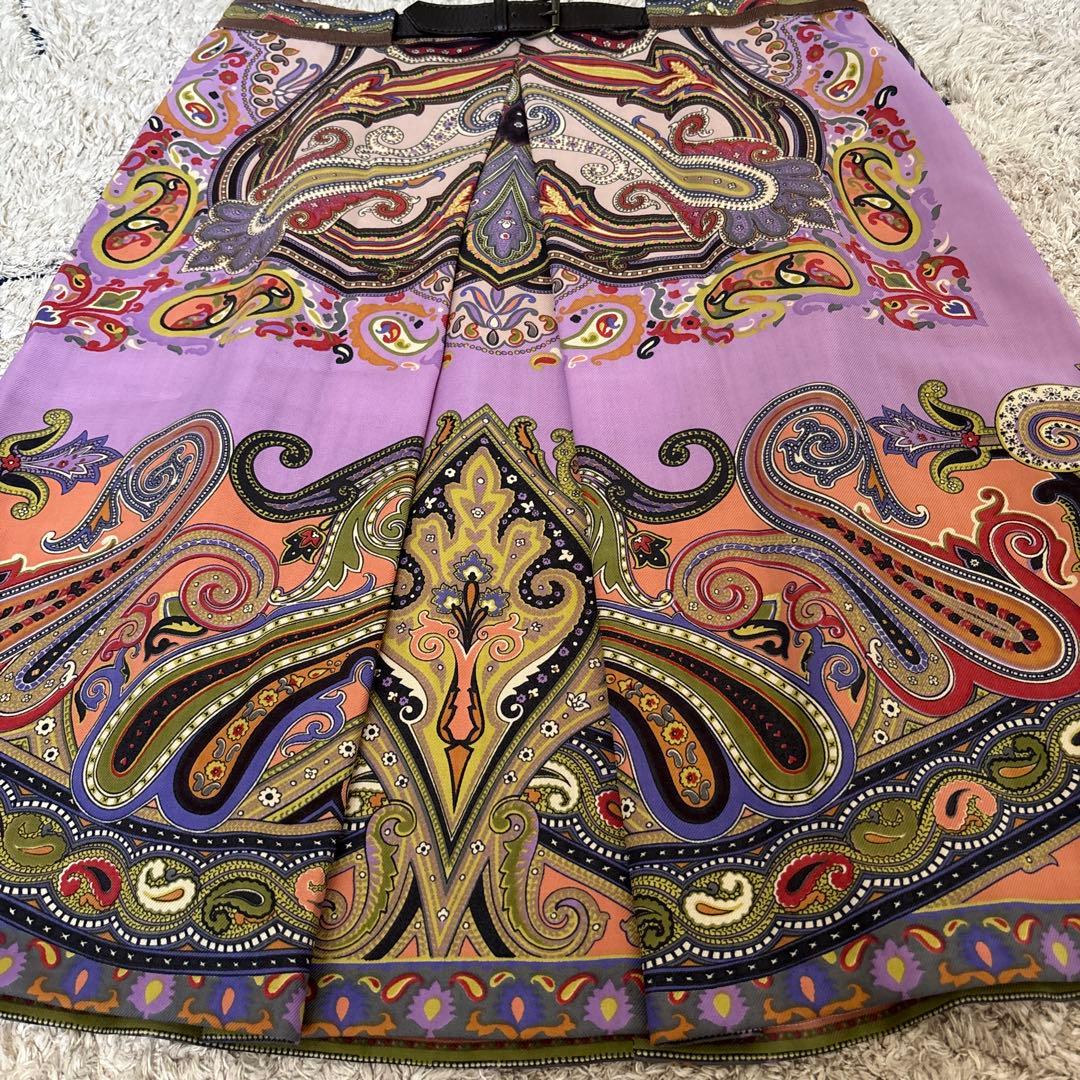 【極美品✨】エトロ　スカート　大きいサイズ　46 ペイズリー　牛革　レザー
