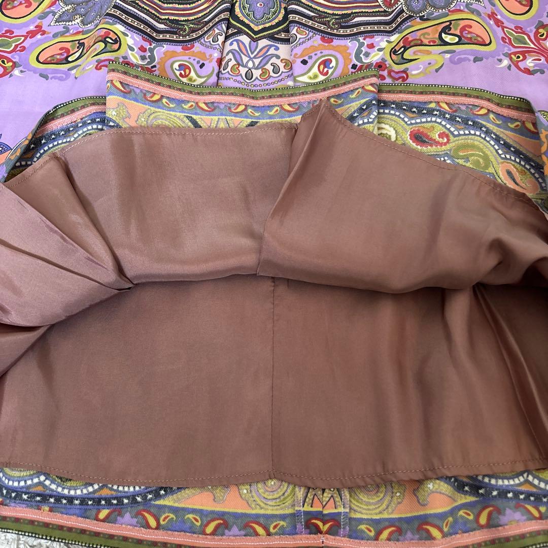 【極美品✨】エトロ　スカート　大きいサイズ　46 ペイズリー　牛革　レザー