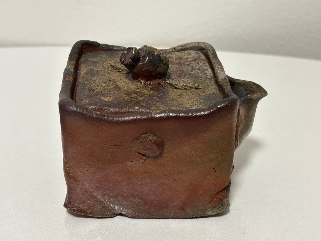 ⑭備前焼 宝瓶 登り窯 柘榴 ザクロ 4角 手びねり 急須