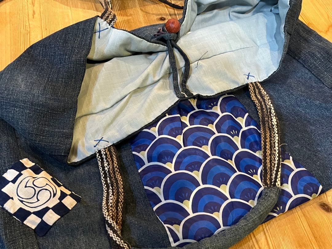 藍染　デニム古布リメイク　ハンドメイド刺し子　トートバッグ　ポーチまとめ売り5個