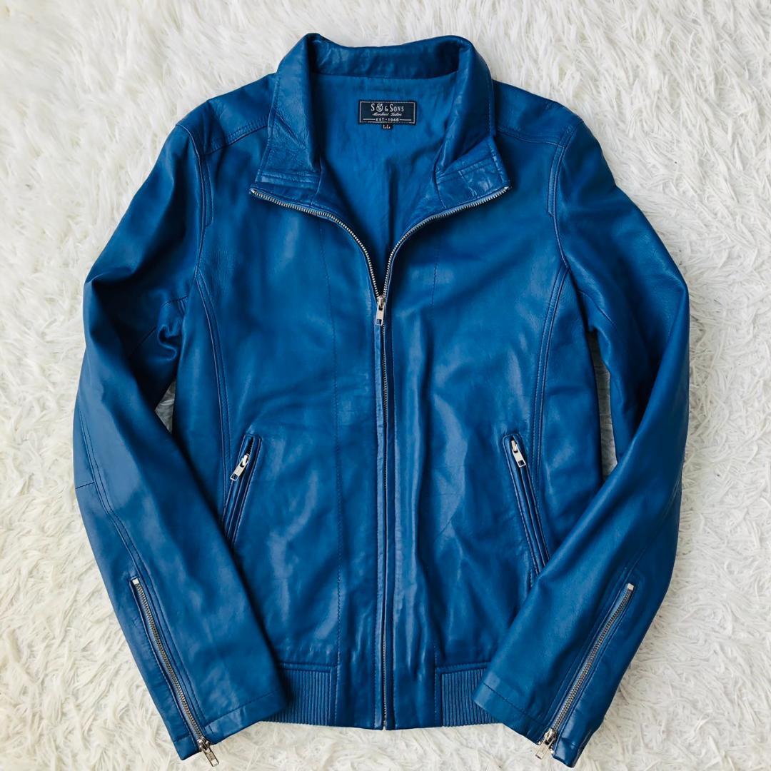 【希少カラー】S&SONS★シングルライダース ブルー LL 羊革 ジャケット