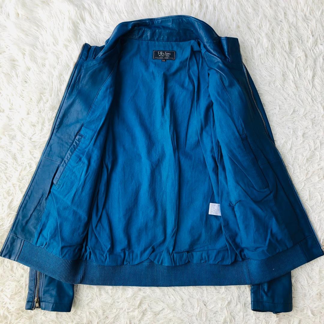 【希少カラー】S&SONS★シングルライダース ブルー LL 羊革 ジャケット