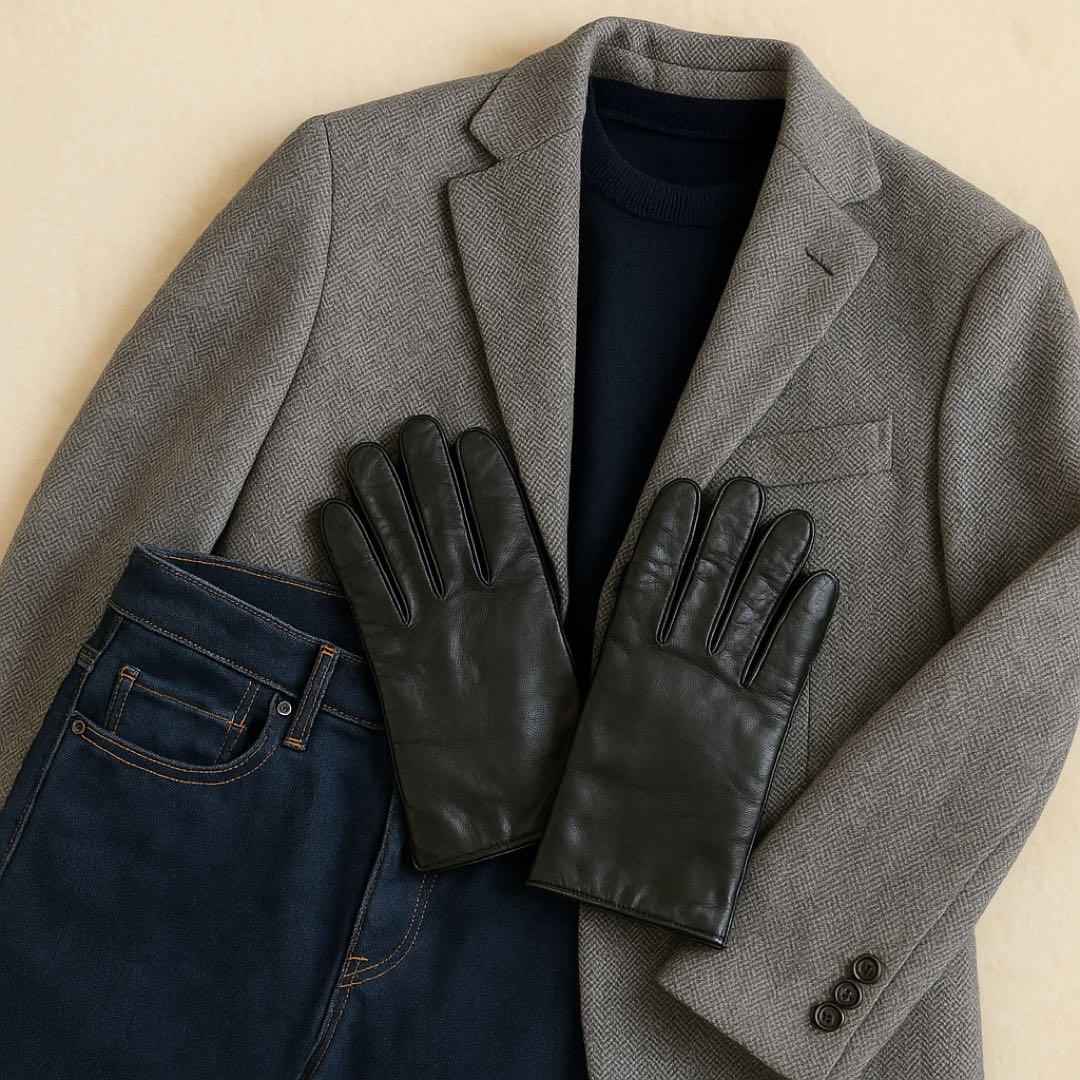 MALO マーロ メンズ 本革×カシミヤ手袋 黒 メンズ
