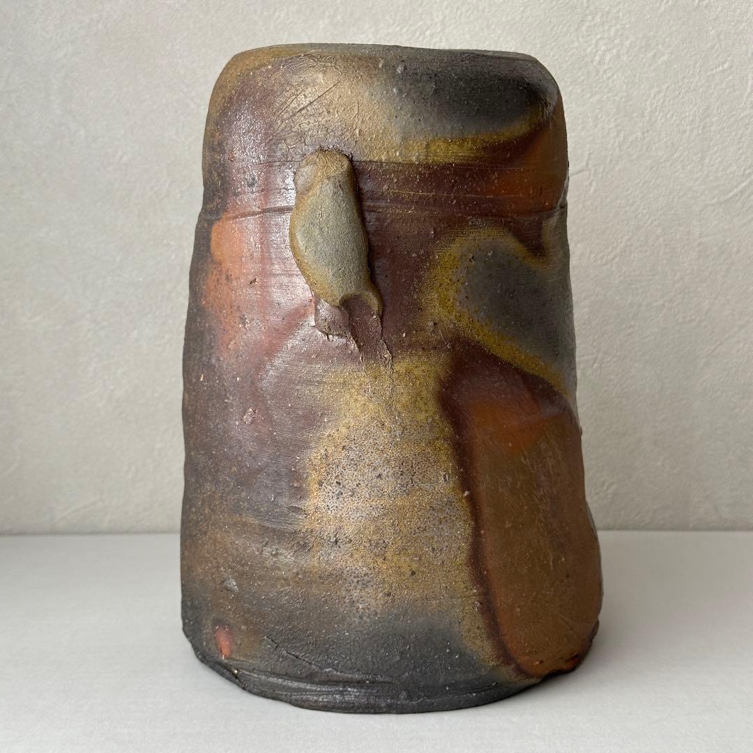 和仁栄幸(正興) 備前 花器 窯変耳付花入 共箱