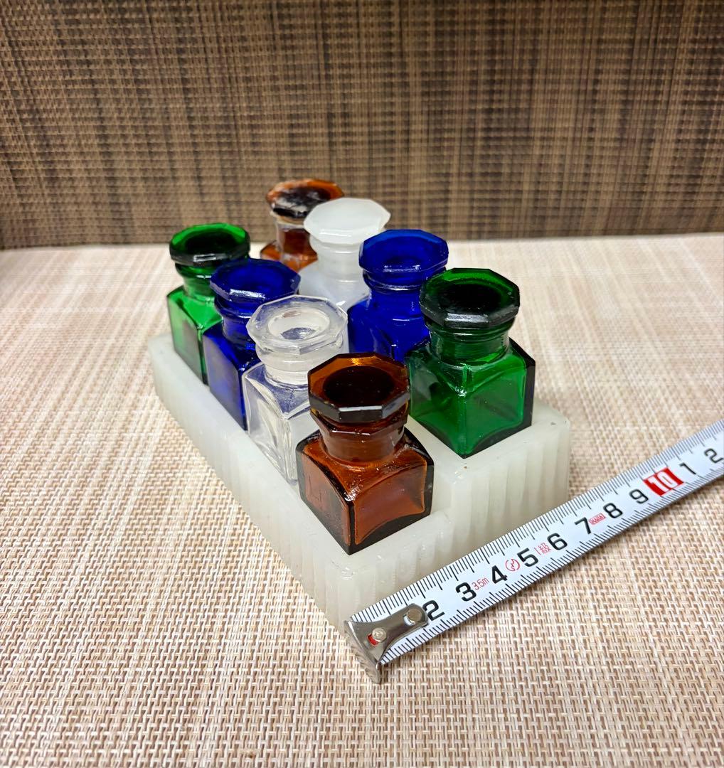 戦前 歯医者 薬瓶 ミルクガラス 薬瓶台 セット