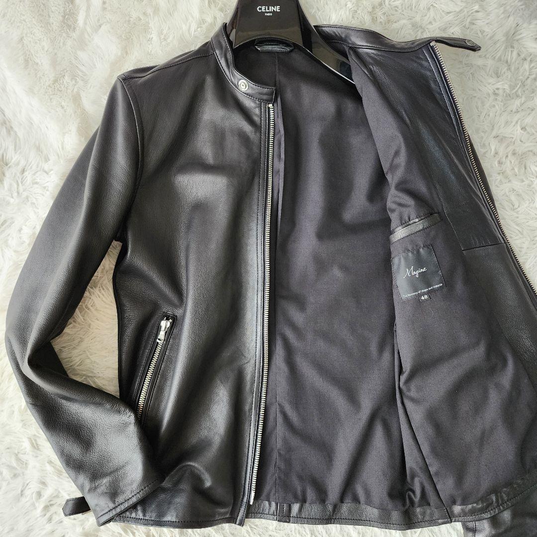 【美品/48】マージン シングル ライダース シープスキン ブラック系