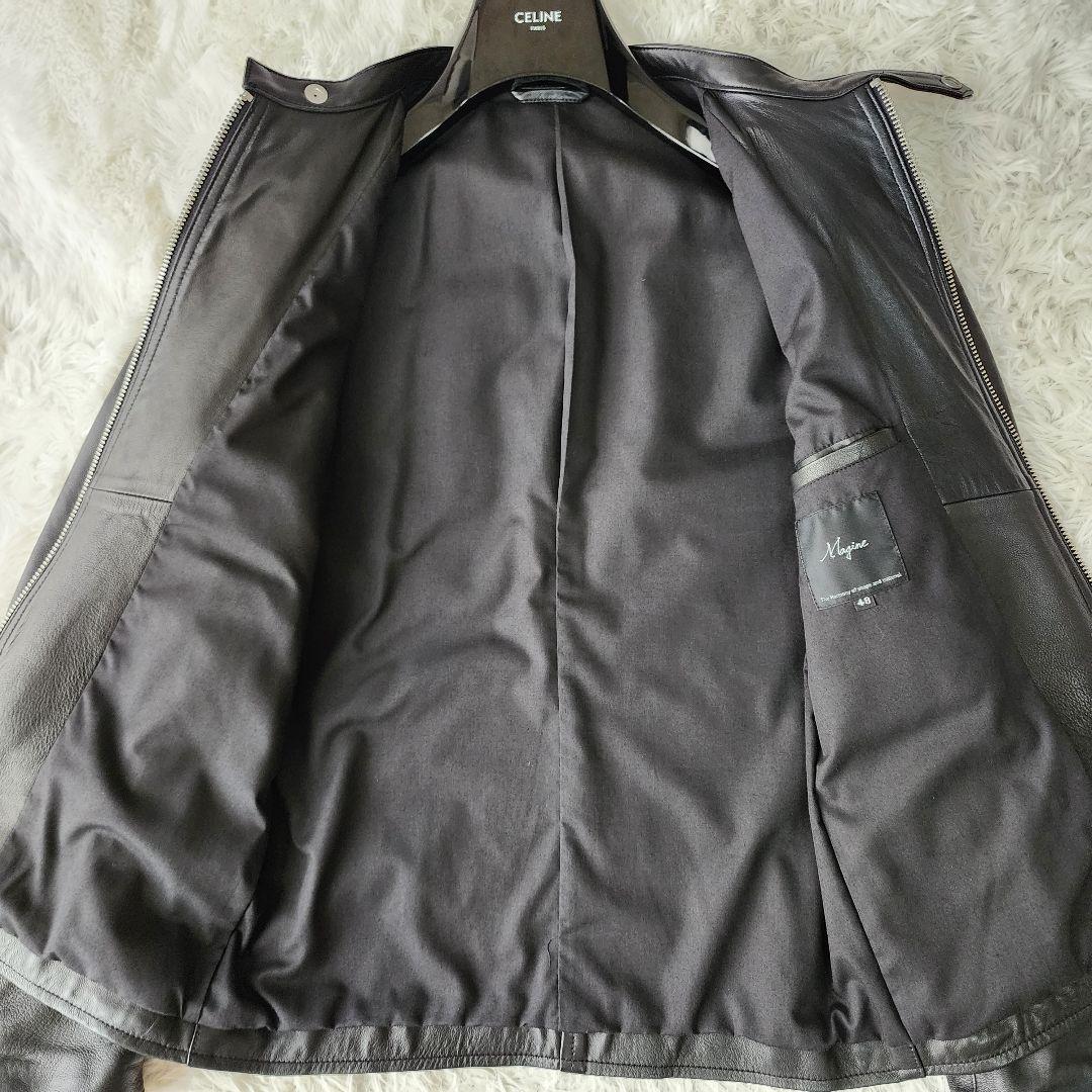 【美品/48】マージン シングル ライダース シープスキン ブラック系