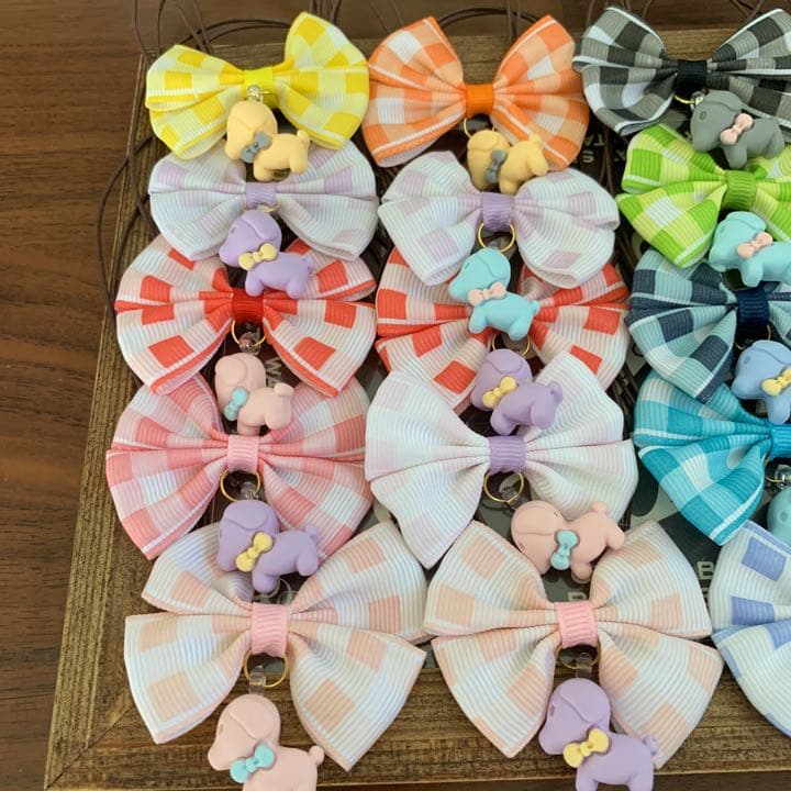 109.チェックリボン&わんこのチョーカー　20本