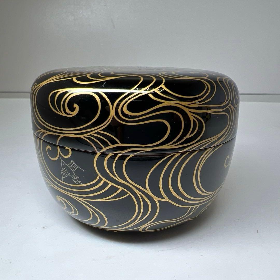 ☆茶3 高橋峯房造　流水千鳥　平棗　共箱　高さ5.5/口径7.4cm