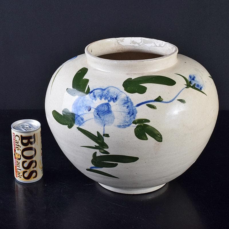 朝鮮美術　李朝　高麗白磁　色絵　花文　壷　高さ約31㎝　V　R7859B