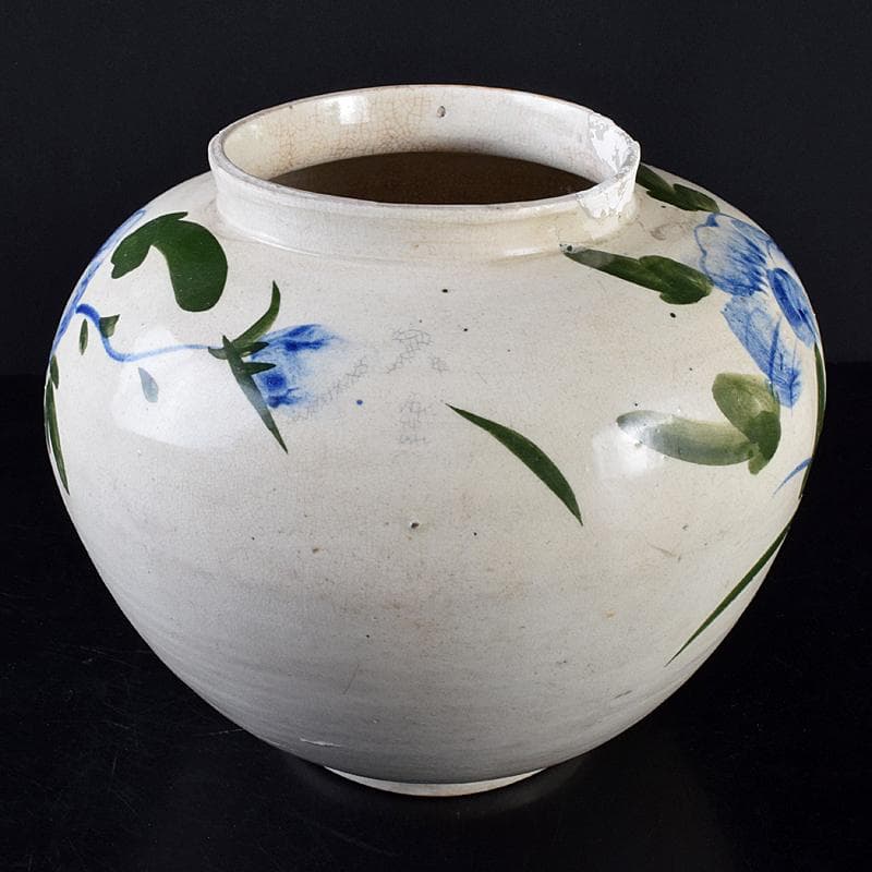 朝鮮美術　李朝　高麗白磁　色絵　花文　壷　高さ約31㎝　V　R7859B