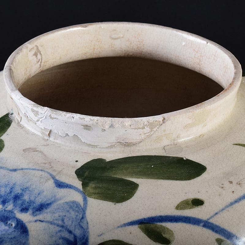 朝鮮美術　李朝　高麗白磁　色絵　花文　壷　高さ約31㎝　V　R7859B