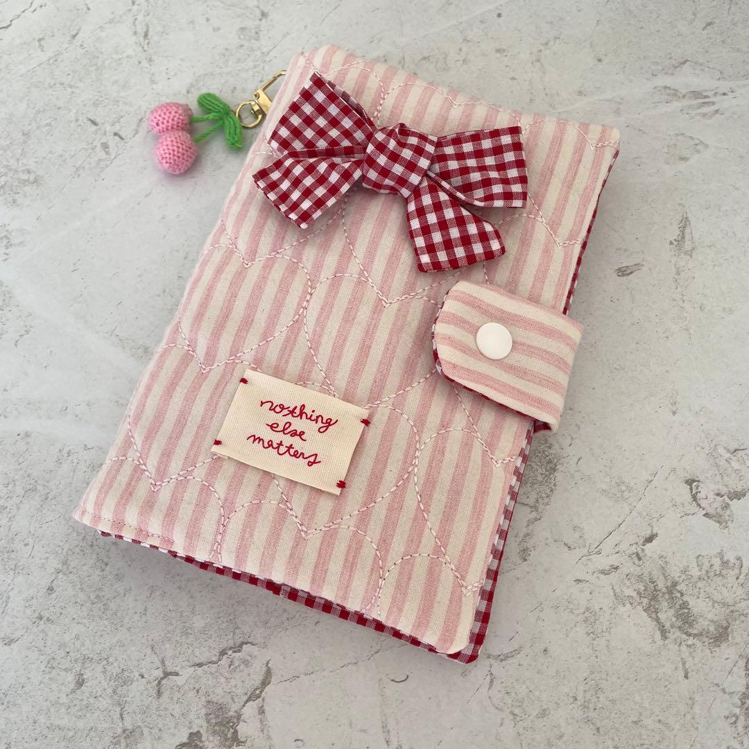 A6バインダー&バインダーカバーセット　韓国　　リボン ハートキルティング