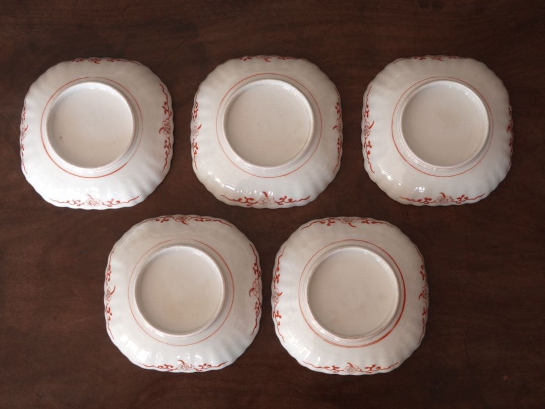 江戸後期　古伊万里　赤絵　金彩　菊　唐草文　向付　5客　膾皿　鉢　バラ売り可能