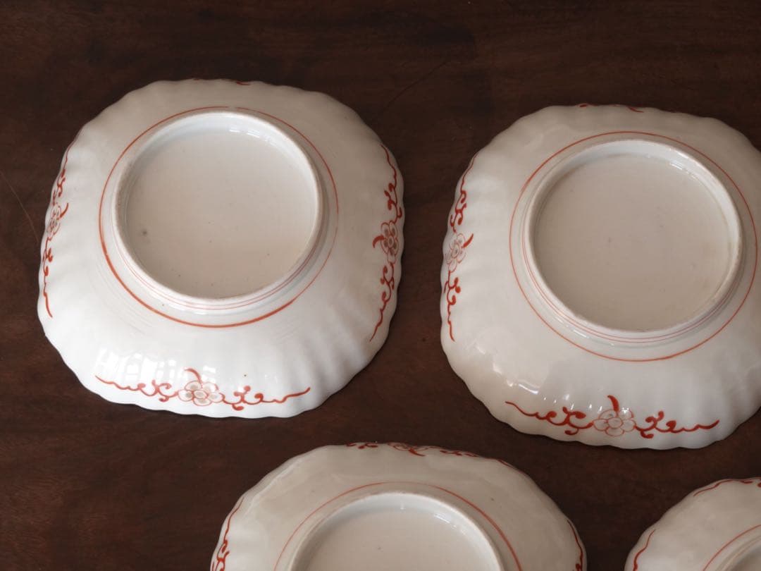 江戸後期　古伊万里　赤絵　金彩　菊　唐草文　向付　5客　膾皿　鉢　バラ売り可能