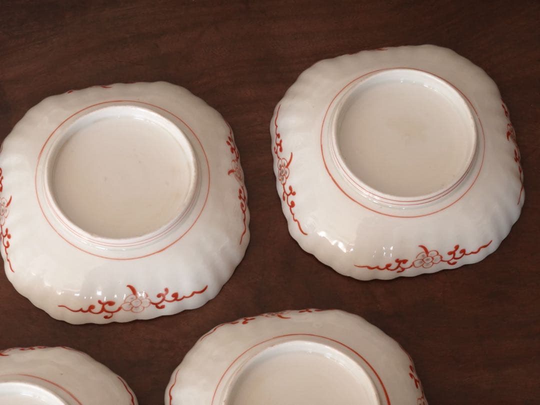 江戸後期　古伊万里　赤絵　金彩　菊　唐草文　向付　5客　膾皿　鉢　バラ売り可能