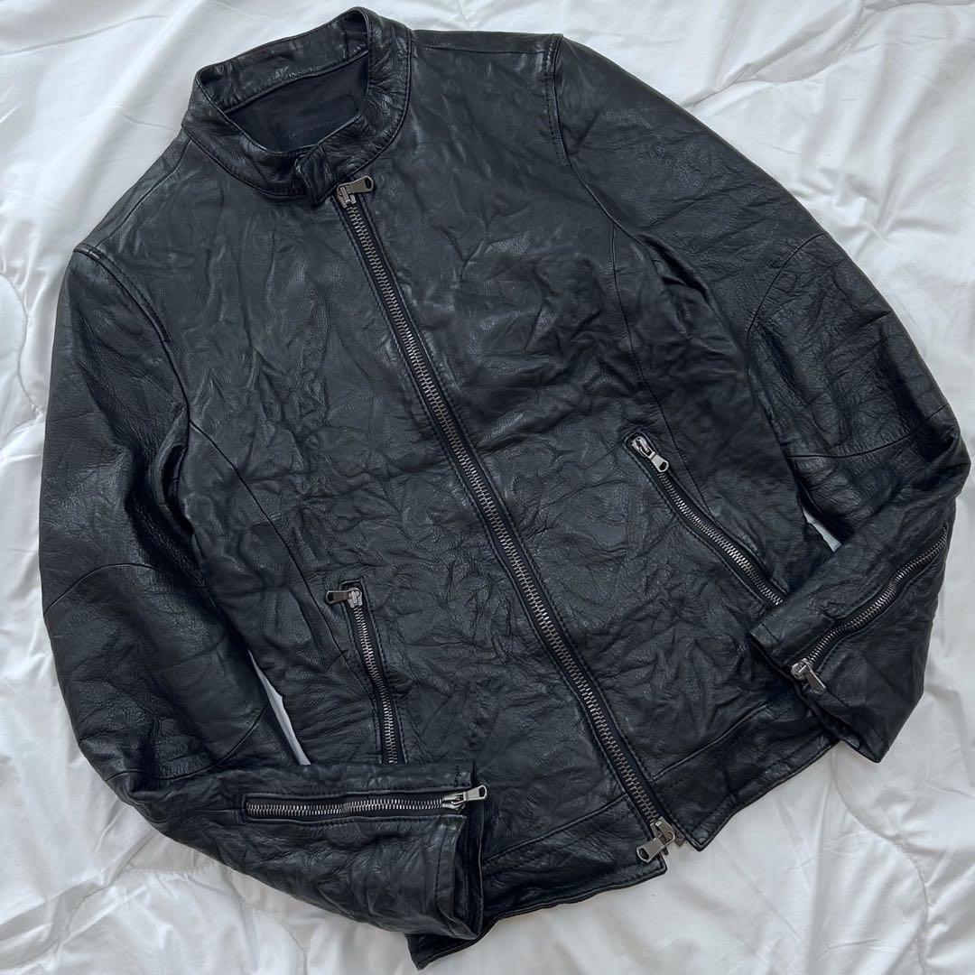 junhashimoto シワ加工 シングルライダース レザージャケット 黒