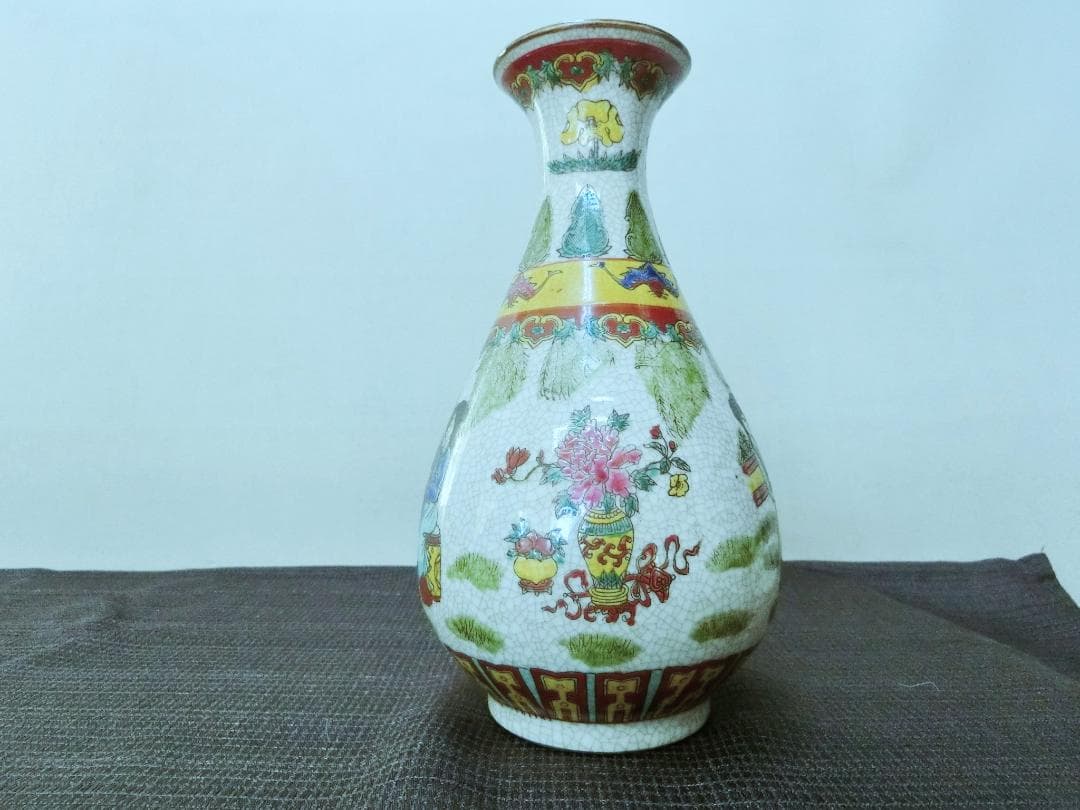 彩キレイ！【美人画色絵花瓶　描きこみ全体花器　在銘　 中国・GB】★鑑賞陶磁器