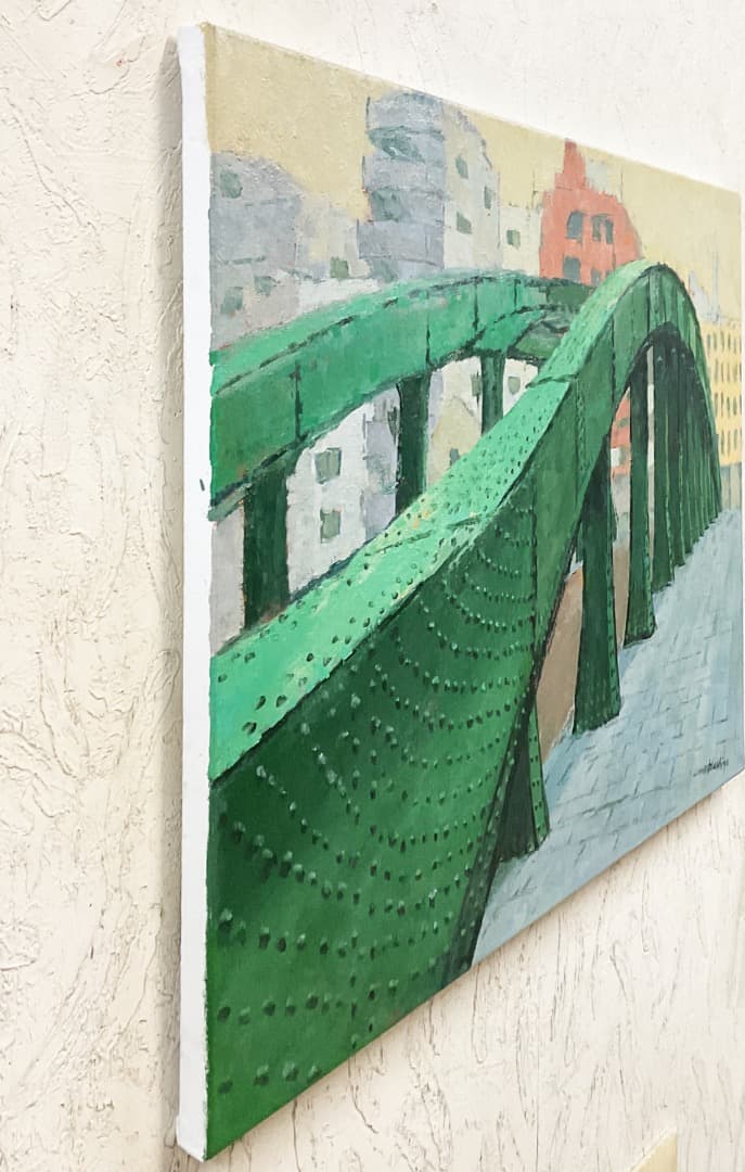 絵画 509 油絵/風景/東京の街景/浅草橋/神田川柳橋/P15号