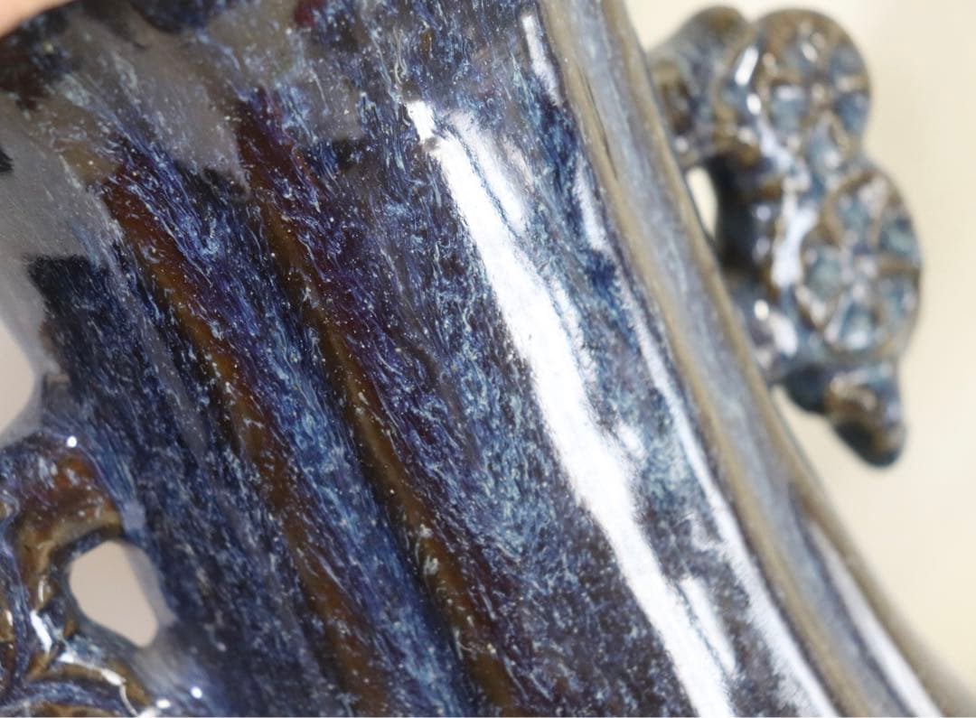 ※中国　鈞釉双耳瓶　送料込み0408