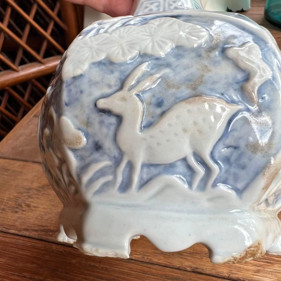 李朝 鹿 鶴 兎 亀 竹 梅 分院 朝鮮 骨董品 花瓶 壺 陶器 染付 染め付け