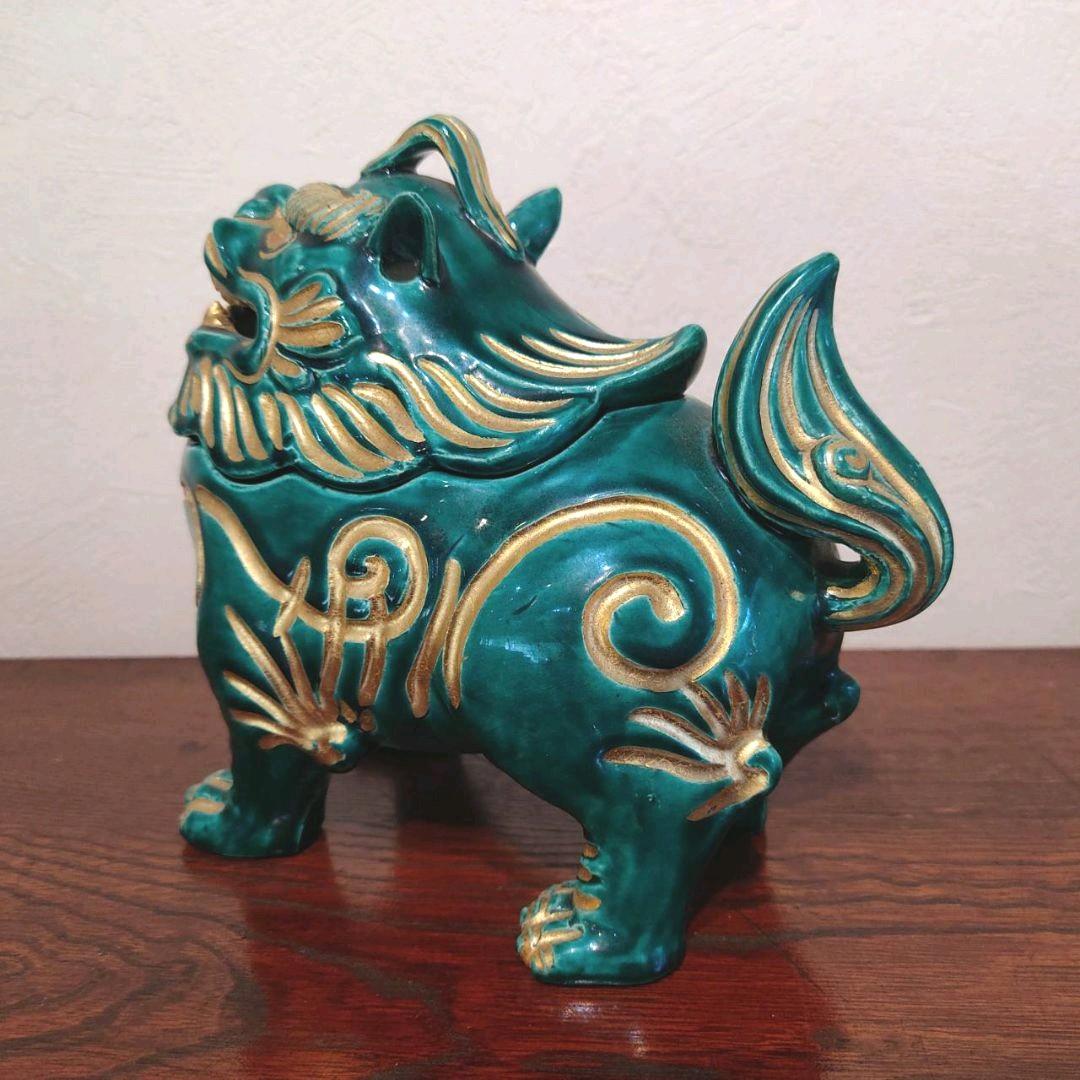 三浦竹軒 青交趾　獅子香炉　二重箱　共箱