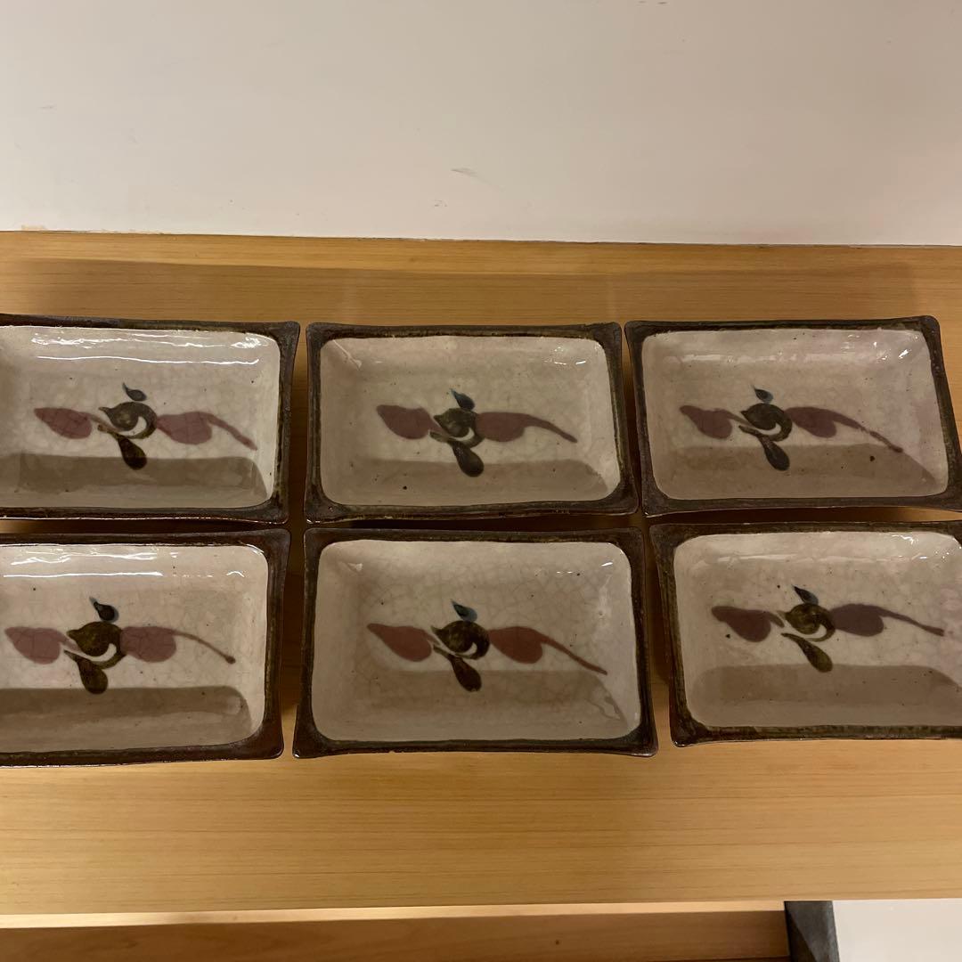 河井敏孝　鳥文角皿　６客　共箱付き　河井寛次郎 濱田庄司 民藝