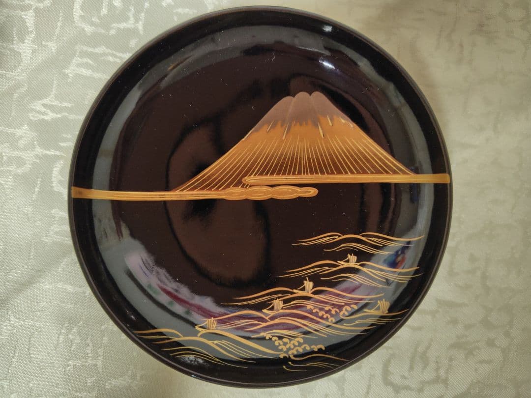 輪島塗　お椀　蒔絵富士山金波模様　吸物椀　三客　木製　当時物　時代物