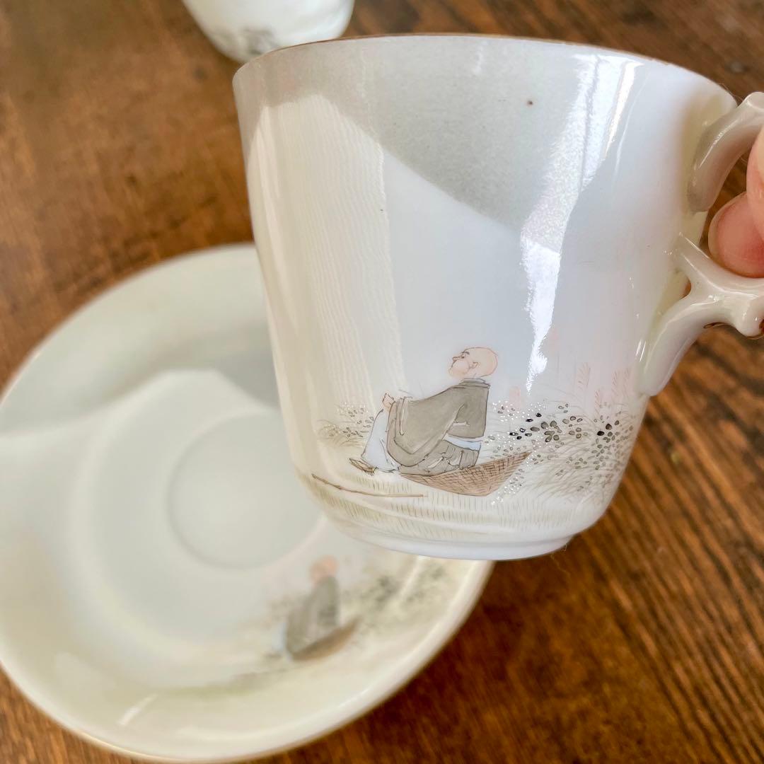 横浜焼 井村製 明治 輸出手 アンティーク カップ＆ソーサー 1客 富士 法師