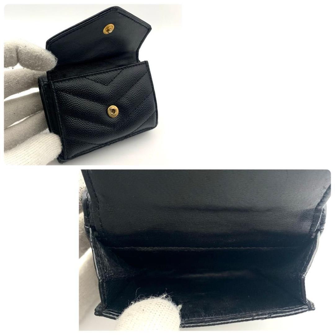 鑑定済み サンローラン 財布 カサンドラ マトラッセ YSL コンパクト 革 黒