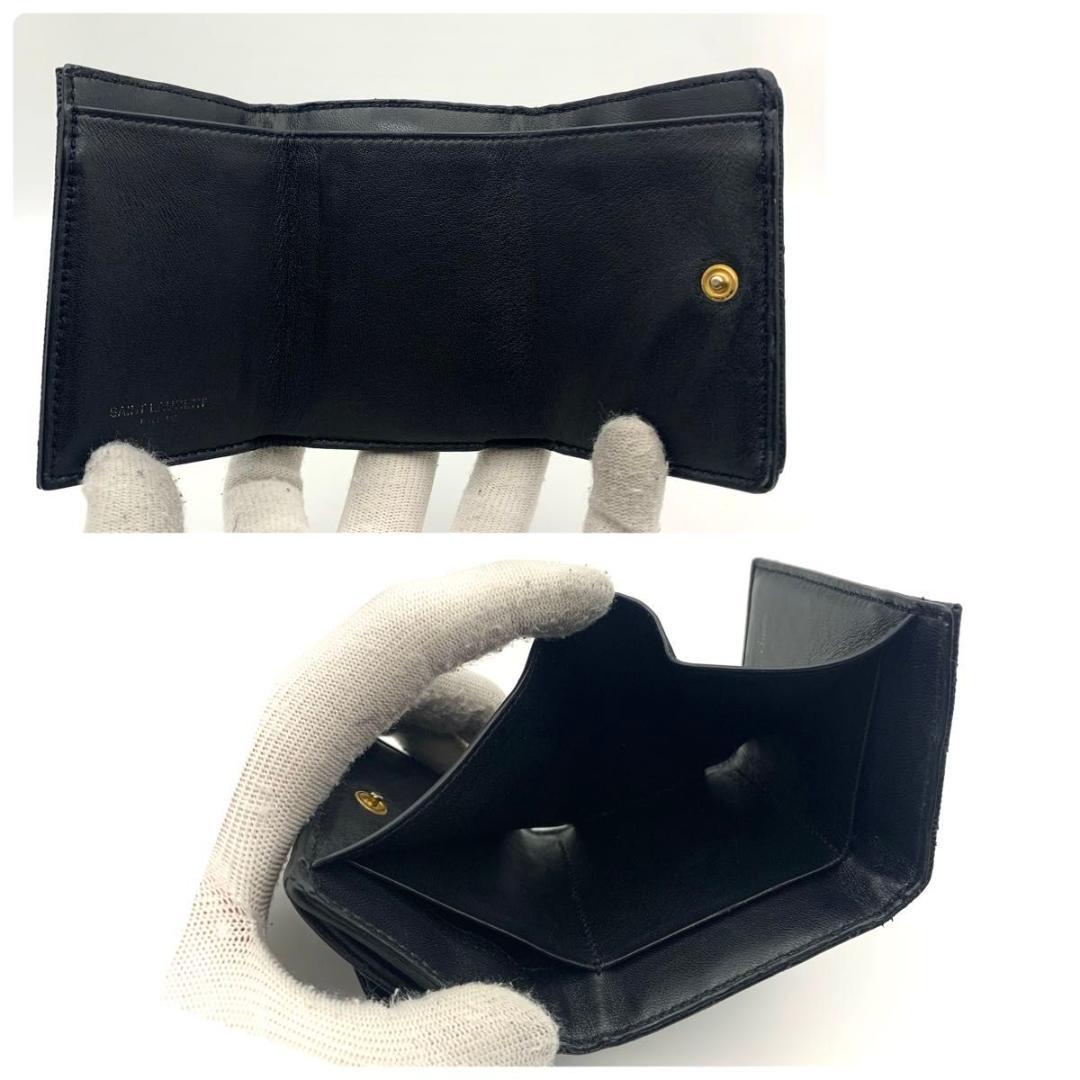 鑑定済み サンローラン 財布 カサンドラ マトラッセ YSL コンパクト 革 黒