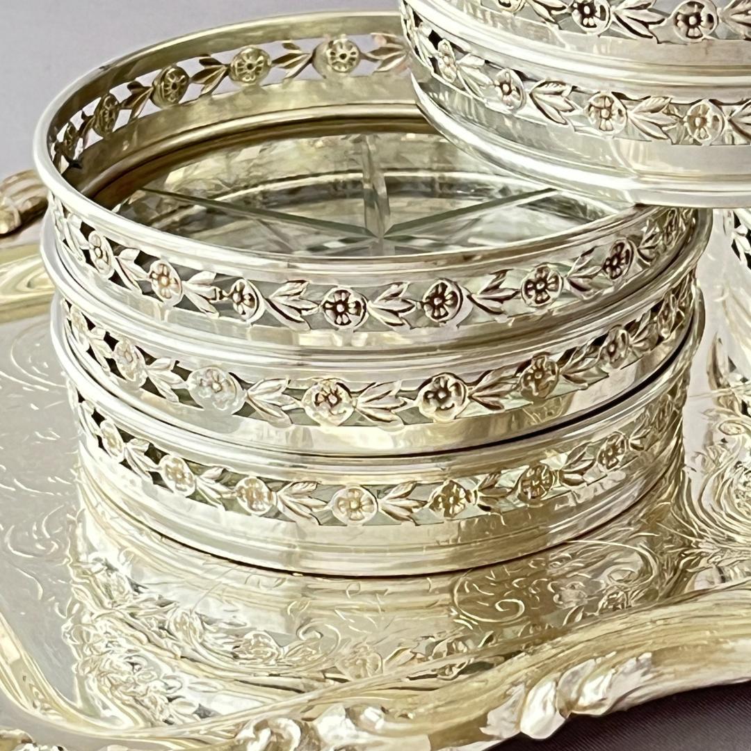 【BIRKS】 【純銀/ガラス】フローラルのコースター 8枚 スターリング