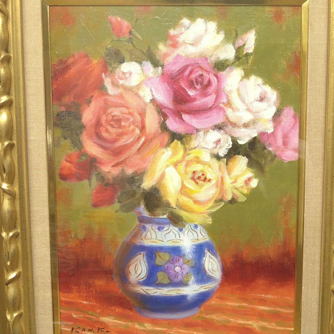 AD15 本物保証 倉橋寛 油彩 4号 薔薇 額装 額縁 専用紙箱