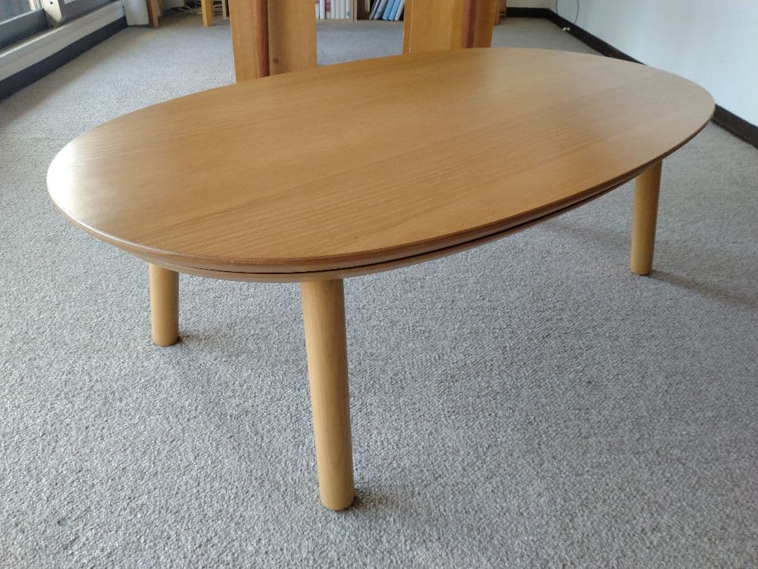 【訳あり21年製】MUJI無印 オーク材楕円こたつ小/ローテーブル机座卓センター