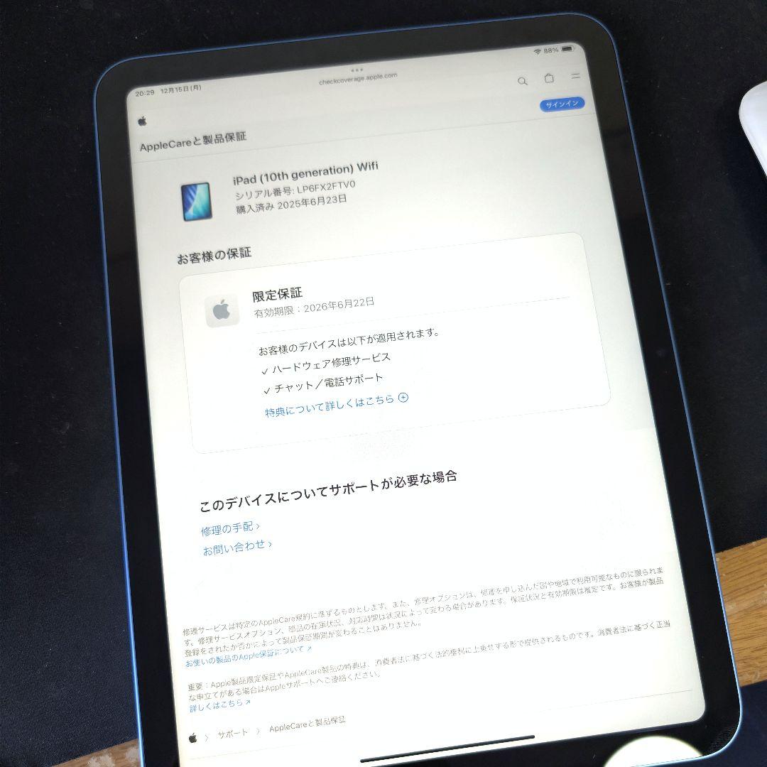 Apple iPad 第10世代 256GB WiFiモデル ブルー 美品 保証